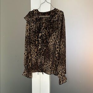 Commense Animal Print Ruffle Blouse